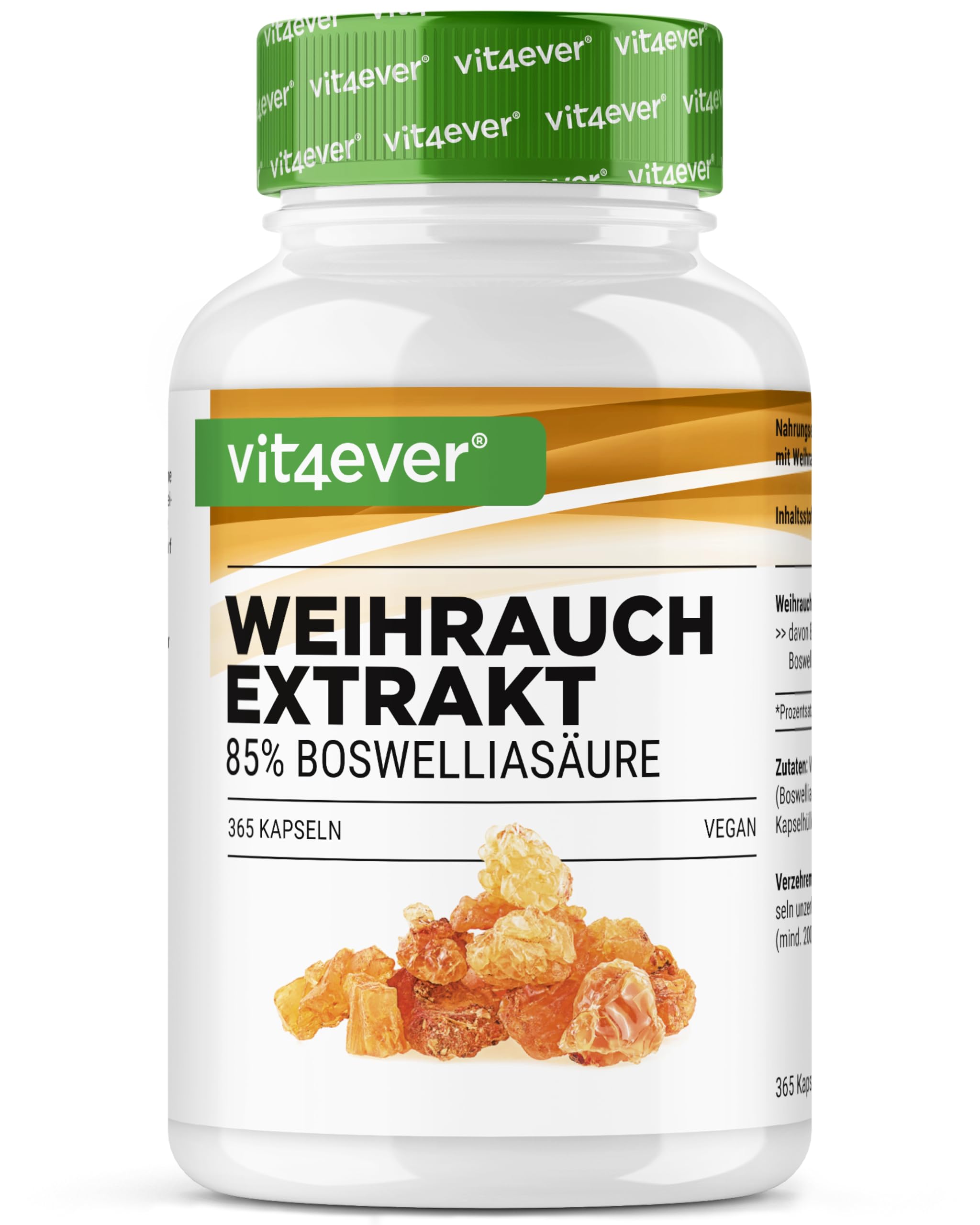 Extrait d'encens - 365 gélules - Premium : 85% d'acide boswellique - Hautement dosé à 1000 mg par dose journalière - Véritable Boswellia Serrata indien - Vegan