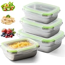 GBKDQQ Stainless Steel Lunch Box, Set of 3, Leak-proof Lunch Boxes with Lid, 350 ml + 850 ml + 1800 ml, Stackable Lunch Box, Lunch Box for Children and Adults, Ideal for School, Work, Camping