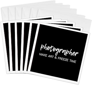 3dRose Greeting Cards - Photographer. Make art and freeze time. White lettering on black. - 6 Pack - Stamp City - typography