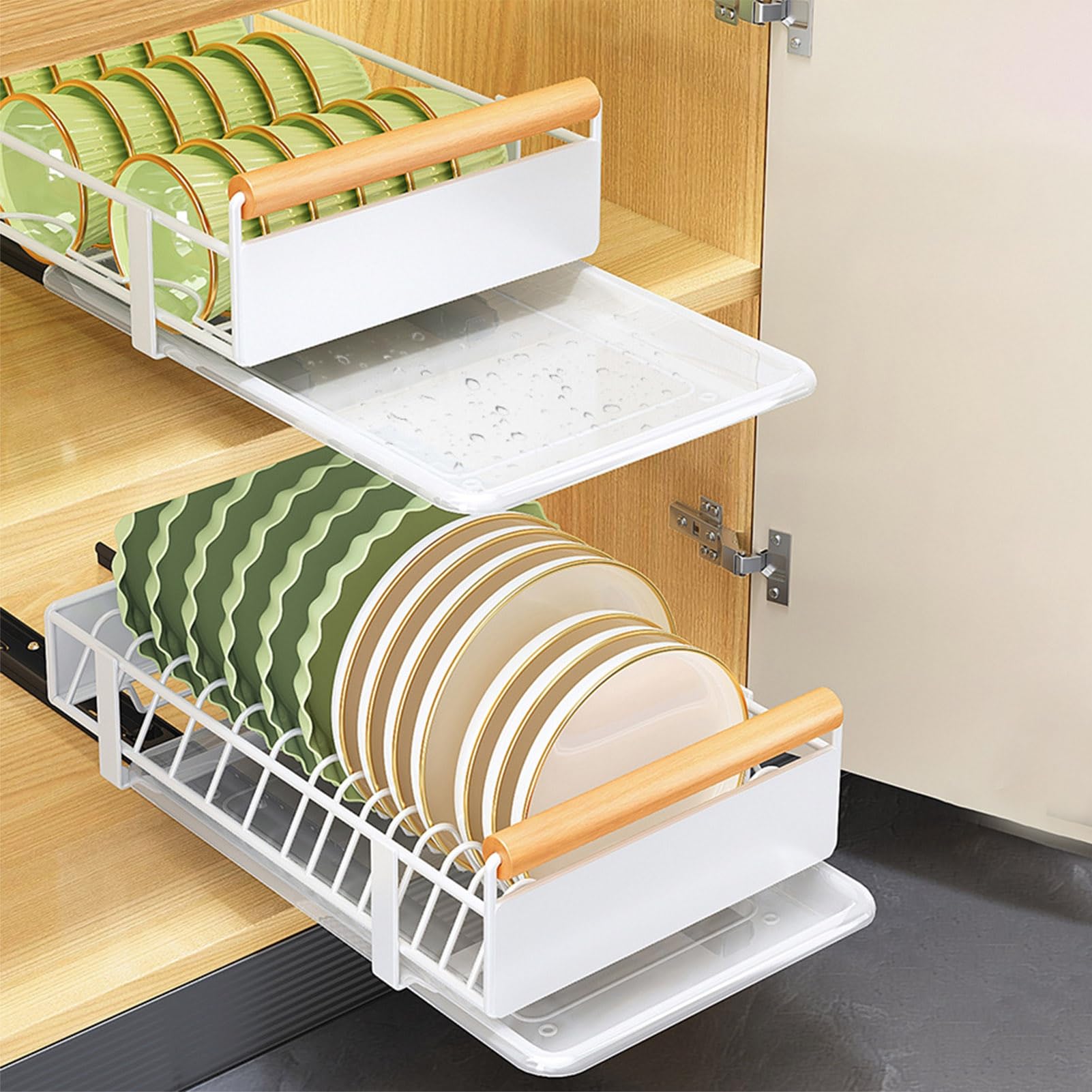 Extraíble Bja de Drenaje Multifuncal para Cocina - nizador de Almacenamiento de Platos con Cajón Deslizante Resistente y Desmontable Gran Capacidad para Ahorro de Espacio