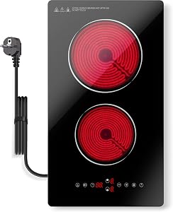 Plită vitroceramică cu touch GRACEALL, 2 zone de gătit, 3000 W, 30 cm, Domino, încorporabilă sau de sine stătătoare, temporizator, menținere la cald, blocare pentru copii, TouchBT1