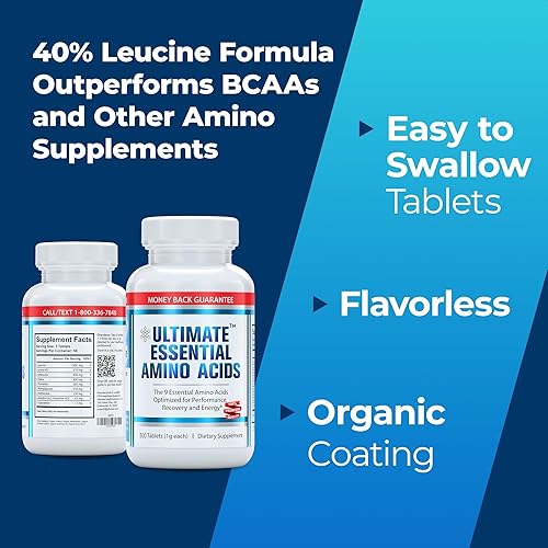 Miniatura 7 de Ultimate Suplemento de aminoácidos 100% esenciales, 300 tabletas recubiertas de 0.03 onzas fáciles de tragar, las 9 EAA con 40% de leucina en una