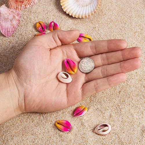 Vista 24 de Cheriswelry 10 cuentas de concha de cauri impresas con estrellas de mar sin perforar, dijes de conchas de océano, verano, playa, cuentas Estrella