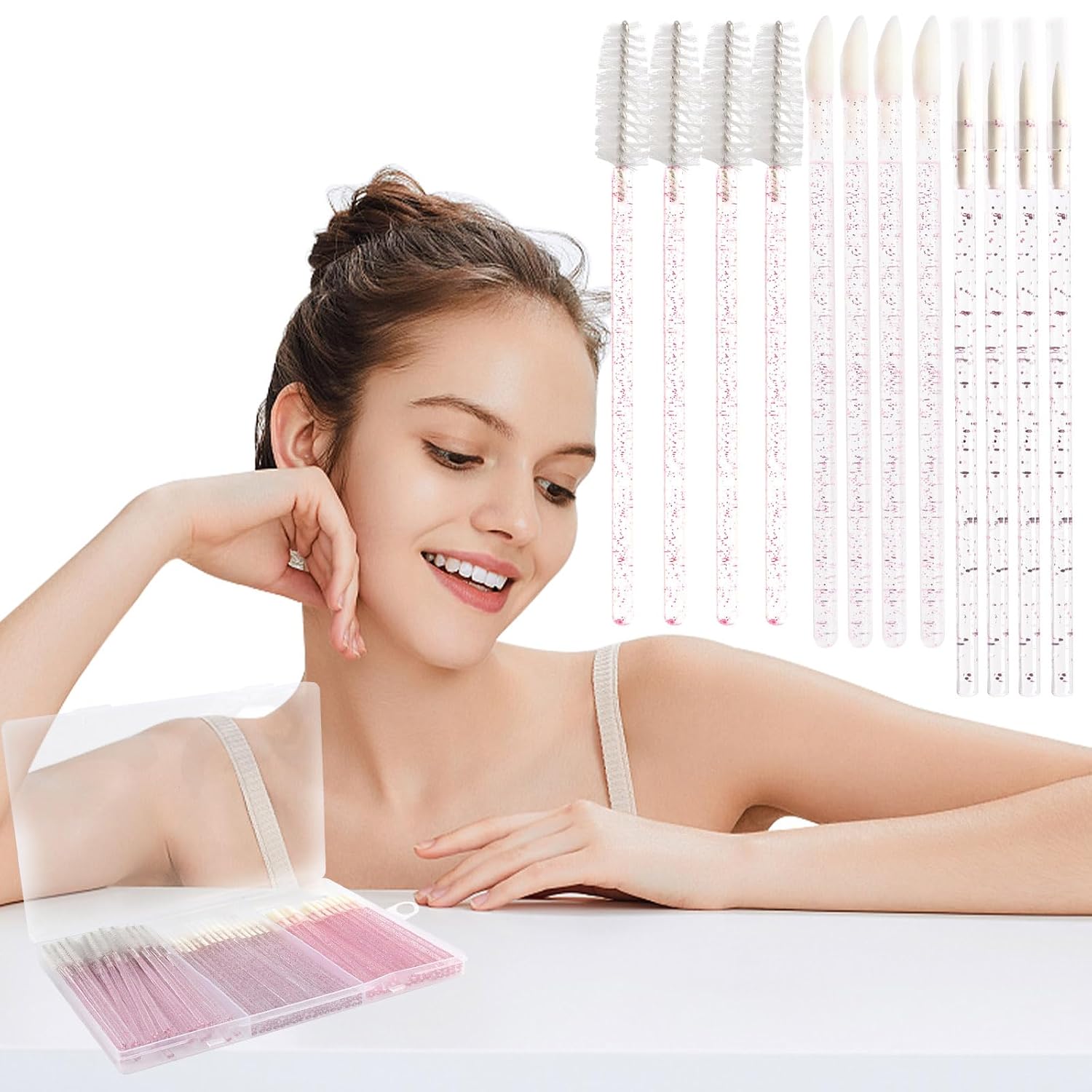 150 Piece Disposable Makeup Applicator Tool Kits,Mixing 50pcs Disposable Mascara Wands 50pcs Eyeliner Brushes 50pcs Lipstick Applicator Brushes for Makeup Artist Supplies (style 1)