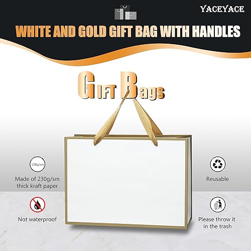 Miniatura 5 de Bolsas de regalo de tamaño mediano, 10.5 x 4 x 8 pulgadas, bolsas de regalo blancas a granel con asas de cinta, bolsas de regalo de papel con marco