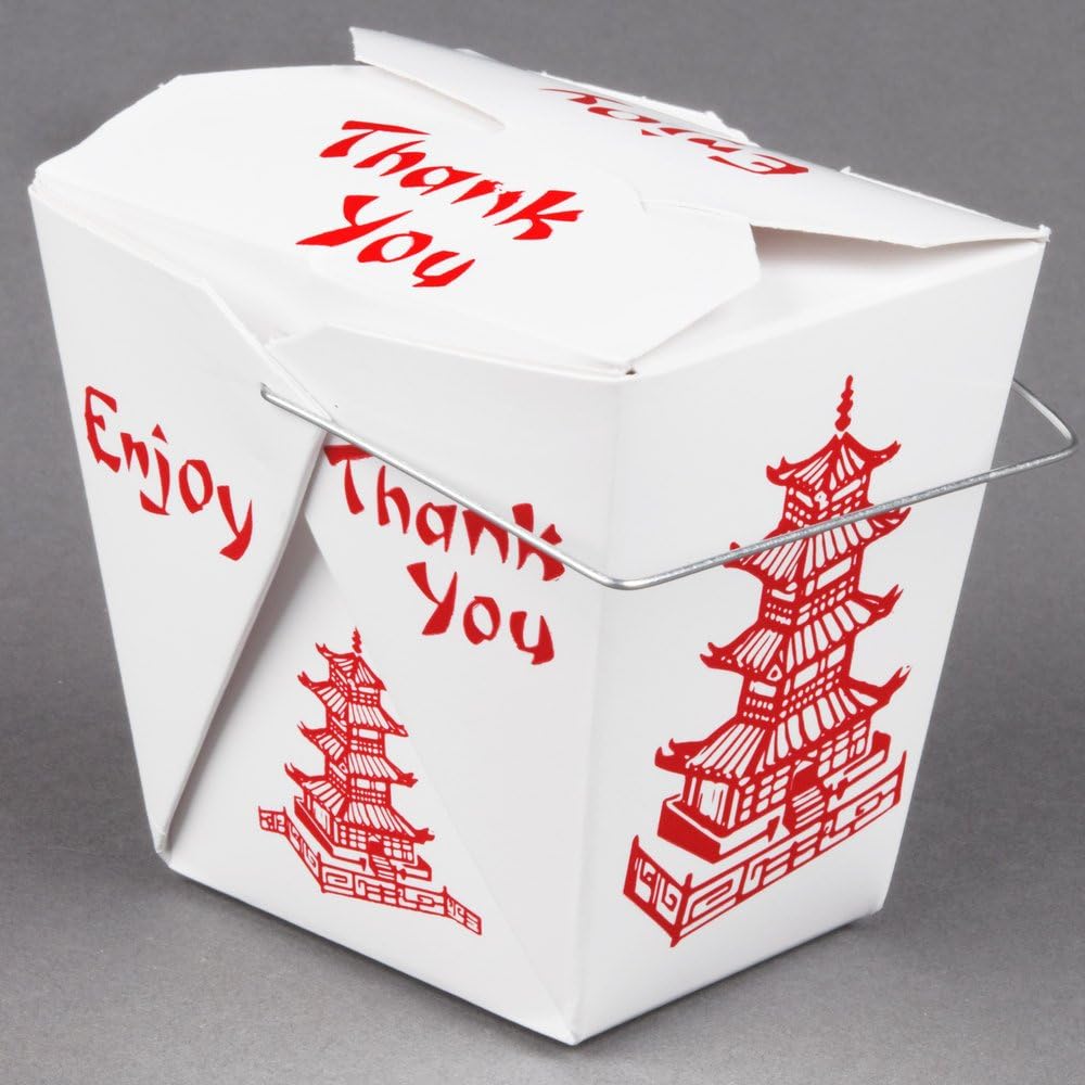 Fold-Pak 16WHPAGODM 16 oz. Pagoda Chinese/Asian Paper Take-Out Container with Wire Handle - 100/Pack