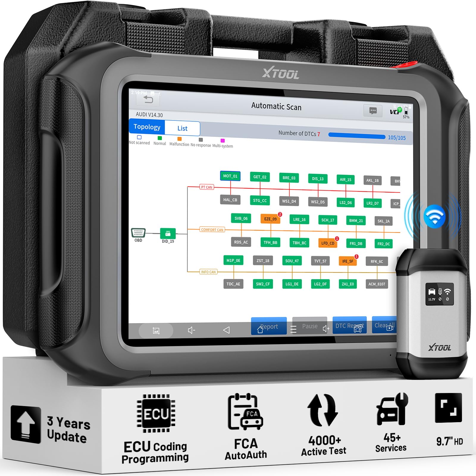 XTOOLD9S PRO ECU Programming and Coding Automotive Scan Tool: 2025 with FCA AutoAuth, Topology Map OBD2 Scanner Diagnostic Tool, Bidirectional/45+ Services, DoIP/CAN FD, 3-Year Update