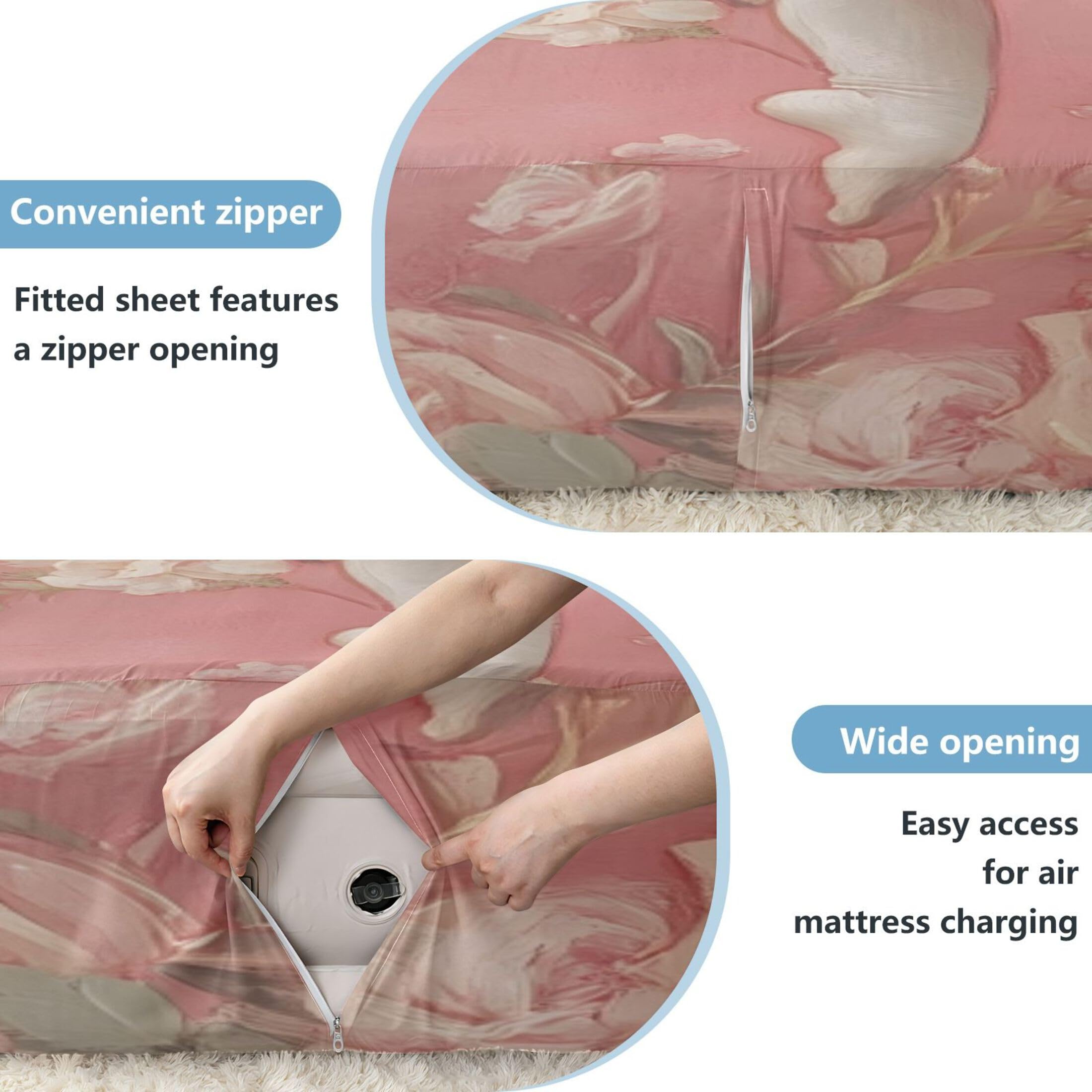 Cupido - Sábana bajera ajustable individual para colchón de aire, bolsillo extra profundo de 24 pulgadas, funda suave y transpirable con apertura de válvula de cremallera para cama de aire