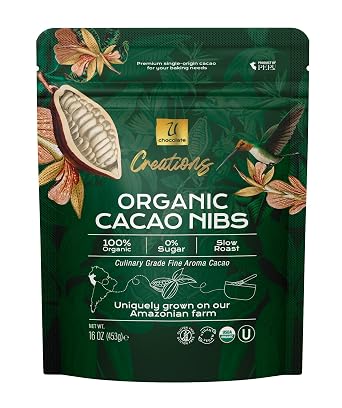U Chocolate Organic Roasted Cacao Nibs, Unsweetened Superfood Fresh from our Farm Vegan, Allergen-Free, Single-Origin Keto Snack & Topping 16 oz