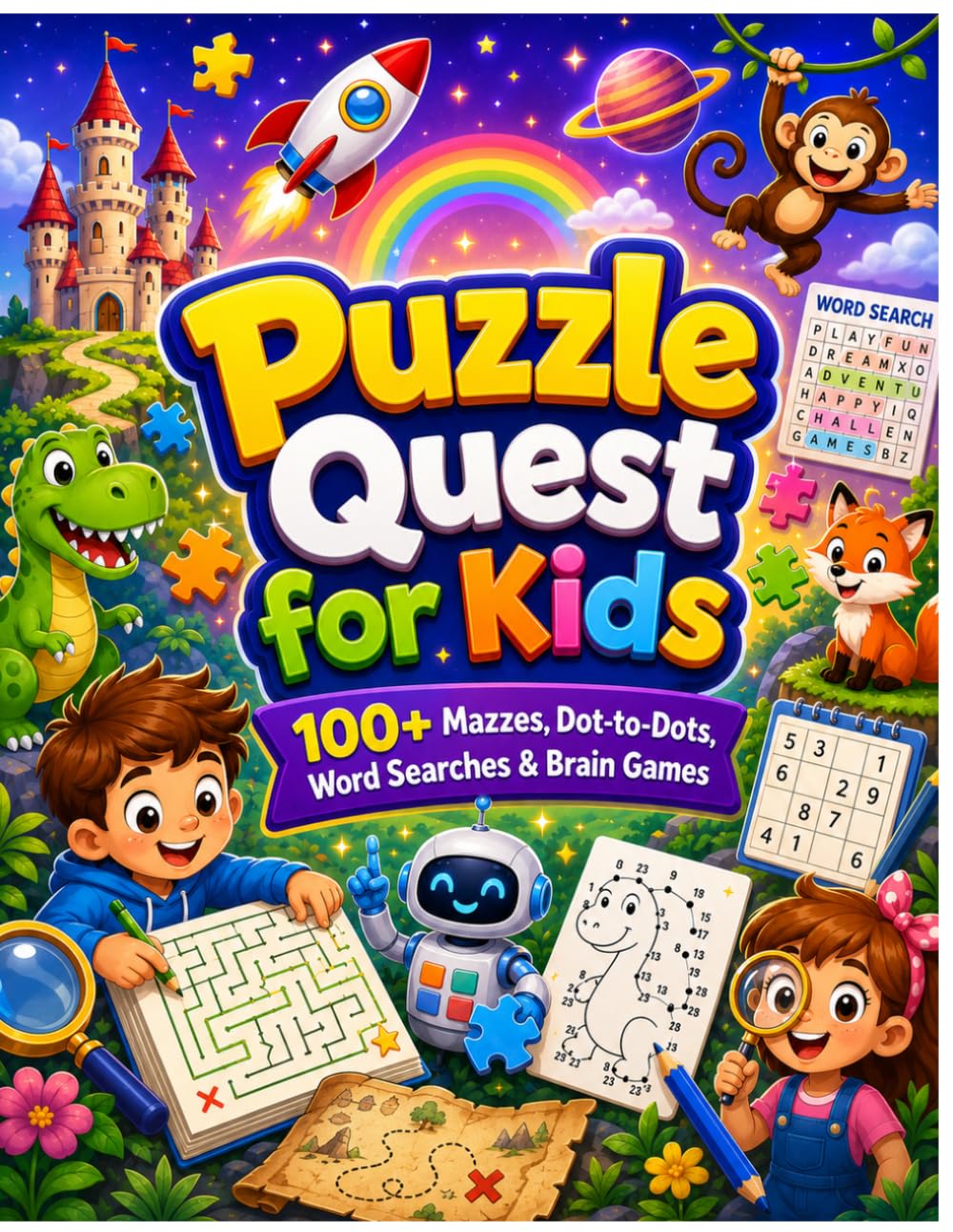 Puzzle Quest for Kids: 100+ Mazes, Dot-to-Dots, Word Searches & Brain Games for Kids Ages 6-8