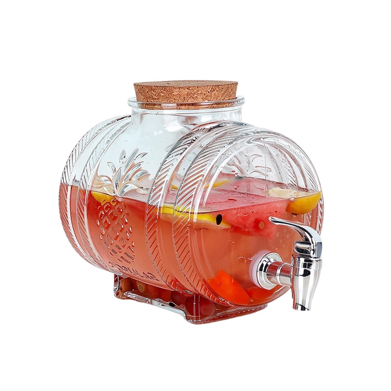 Dispenser per bevande in vetro goffrato con supporto in bambù