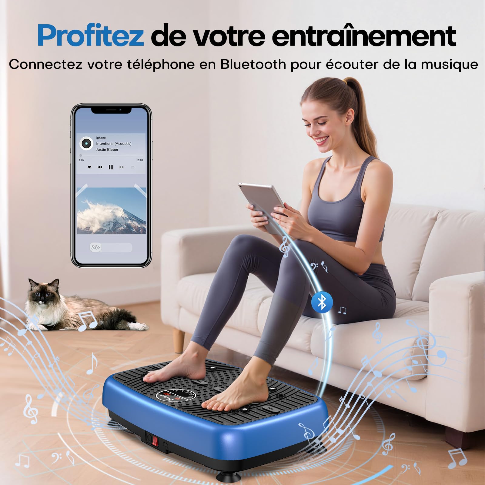 Plateforme Vibrante Perte de Poids, Plateforme Vibrante EvoSpark avec Double Moteur Haute Performance 2025, 120 Vitesses réglables, capacité de 450 LB Plaque Vibrante pour Drainage lymphatique