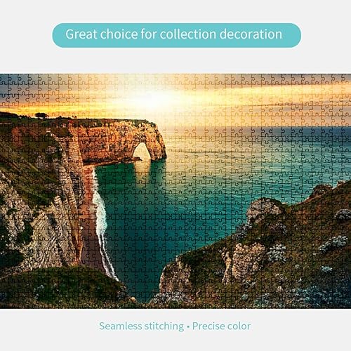 Miniatura 8 de Rompecabezas de 1000 piezas para adultos, Atardecer Etretat, Normandía, naturaleza, playa, paisaje, paisaje, acantilado, Etretat, juego de