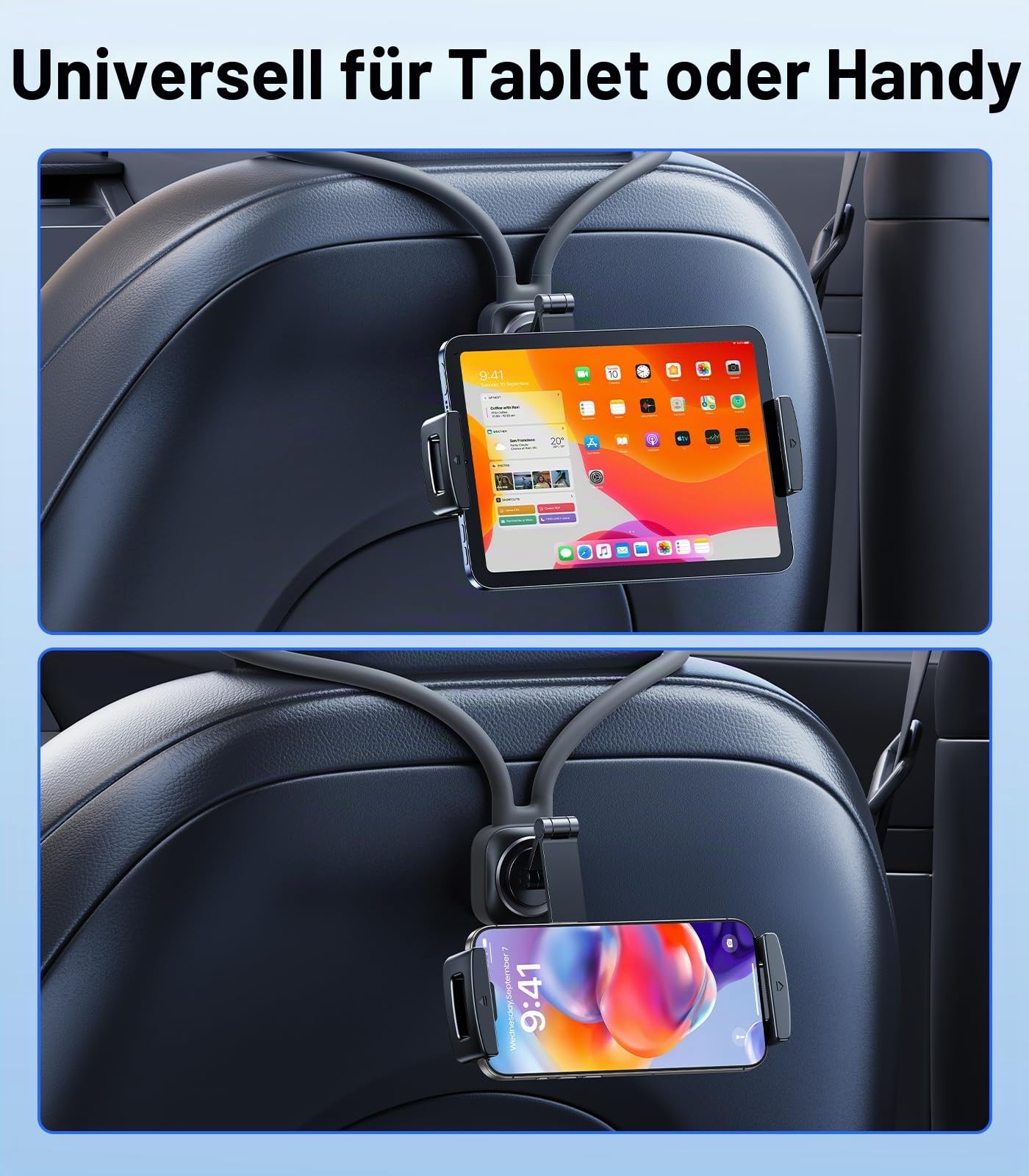 Auto-iPad-Tablet-Halterung, Rücksitz-Zubehör für Tesla/Sport/Bucket/Performance-Sitze, hintere Kopfstützen-Tablet-Aufhänger-Halterung für Kinder/Erwachsene, Roadtrip-Essentials mit Auto-TV