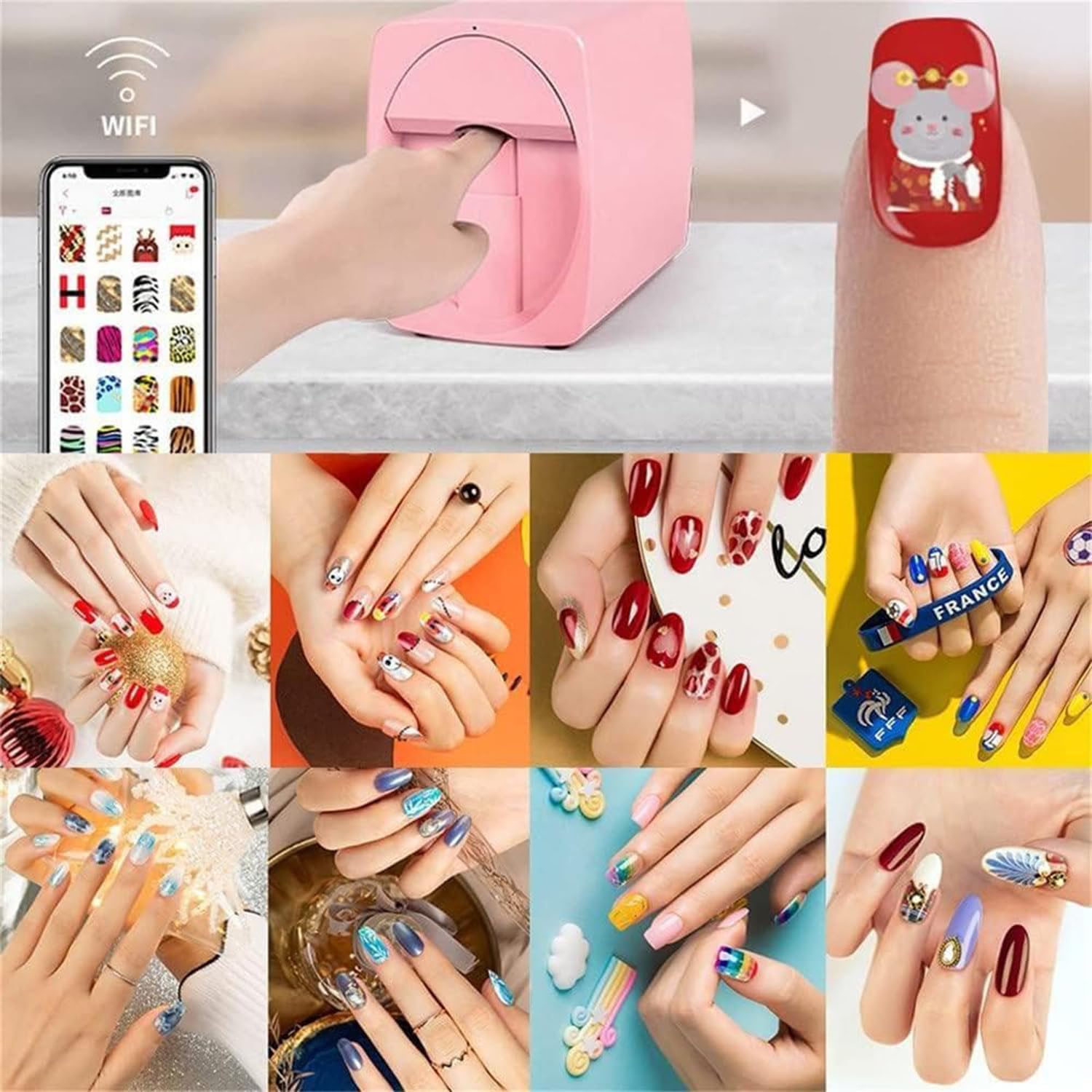 Impresora De Uñas,Stampanti 3D per Unghie,Controllo Tramite App,Stampa Anni '30,Stampa Ad Alta Definizione a 2400 Dpi,Facile E Conveniente,Pink