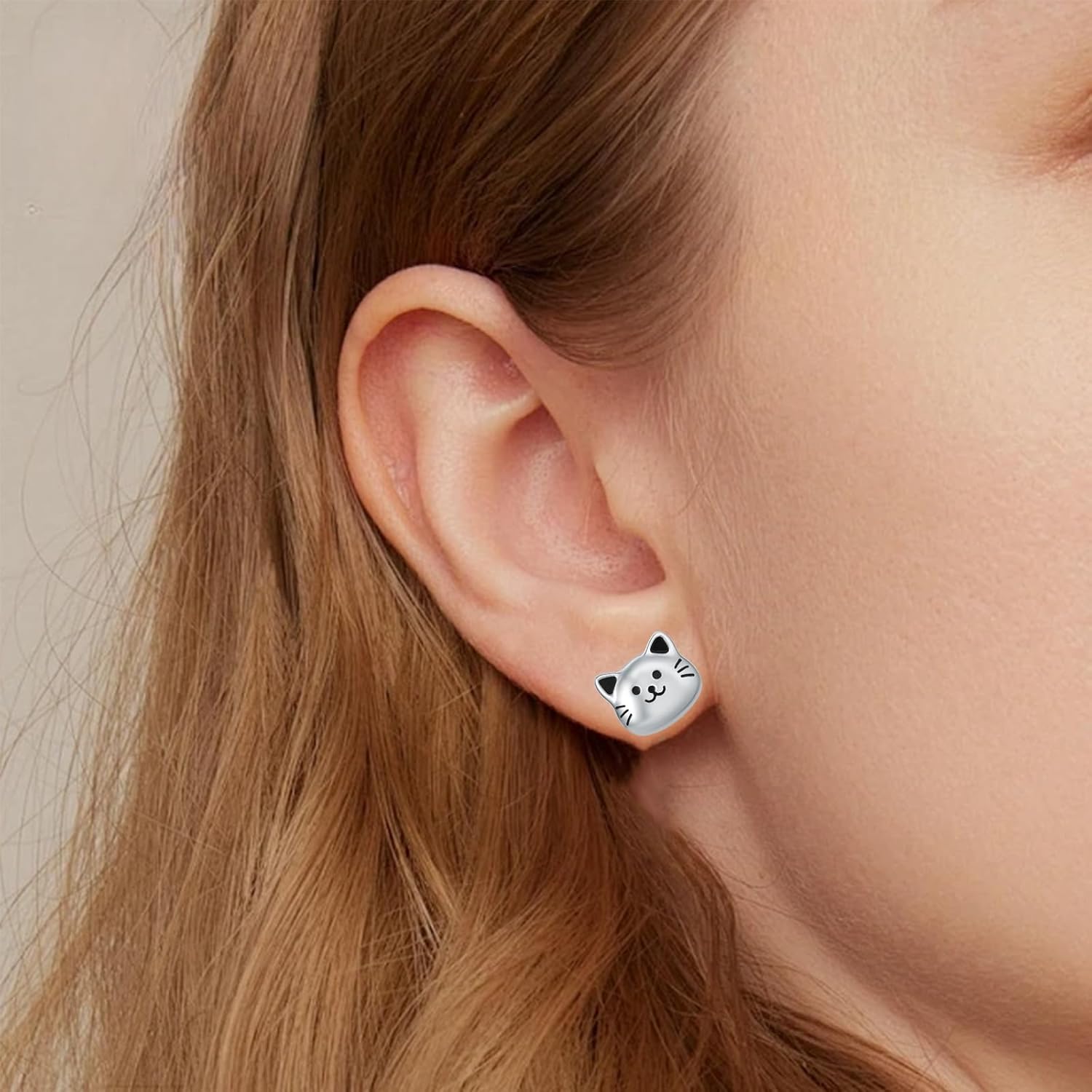 925 Sterling Silver Cat Earrings Studs Hypoallergenic Kitten Kitty Jewelry Cute Cat Lover Gifts for Women