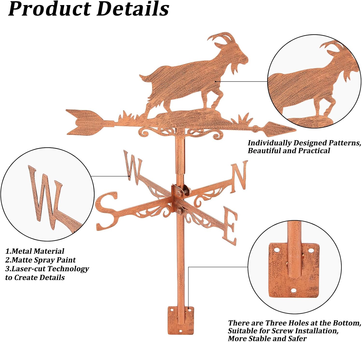 SUPERDANT Goat Weathervane Animal Weather Vane for Yard Metal Wind Vanes Roof Mount for Outside Garden Copper Red Weathervanes Farmhouse Farm Barn Sheds Patio Outdoor Decorations Gifts