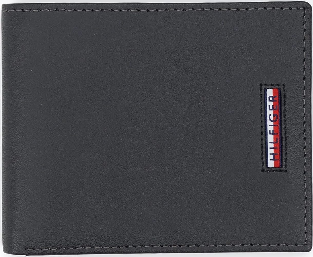 Tommy Hilfiger Men's Leather Orson RFID Bifold Wallet with Removable Passcase Black Minimal
