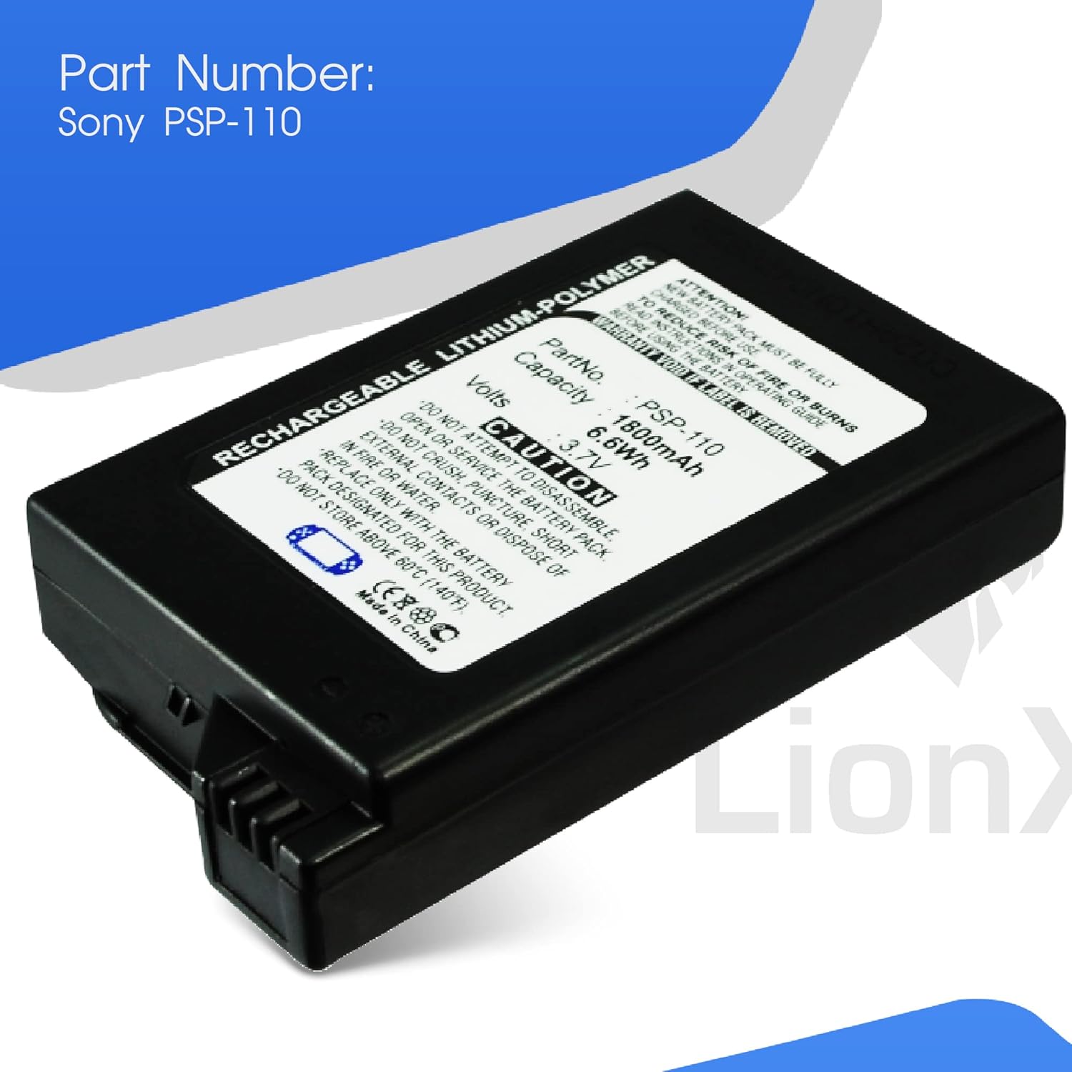 LIONX Battery for Fit Model PSP-1000 PSP-1000G1 PSP-1000G1W PSP-1000K PSP-1000KCW PSP-1001 PSP-1006 PSP-1004 Part Number PSP-110 1800mAh / 6.66Wh