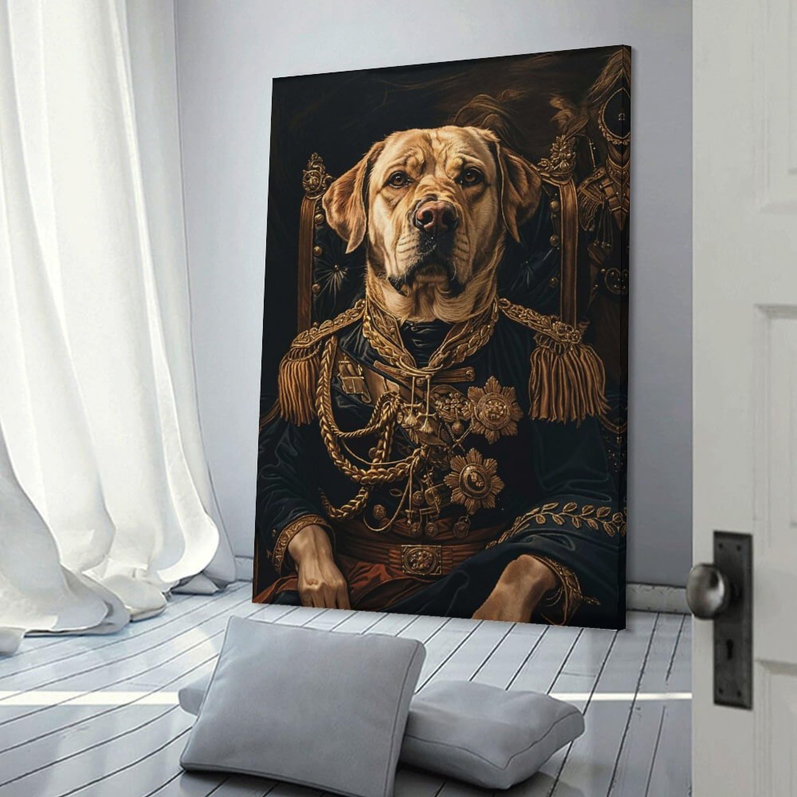 Junmoney Dog King Wall Decor Canvas Print, 24x36inch(60x90cm), for Living Room, Lounge Or Sitting Room, Easy Decor for Gallery Walls