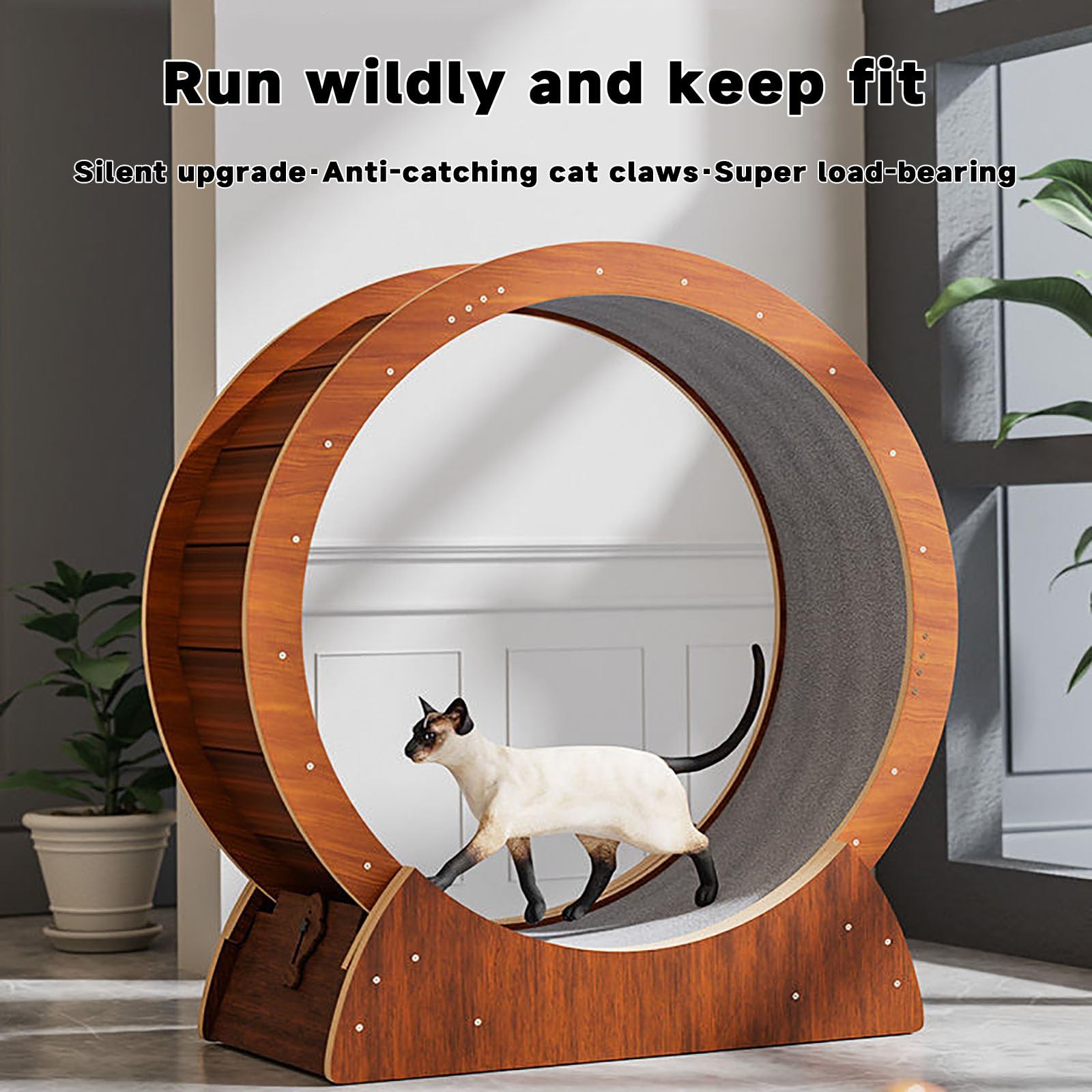 Produktbild von Mophorn Katzen-Laufrad Aus Holz, 109,4cm Großes Katzenlaufband Für Hauskatzen, Katzenlaufrad Mit Abnehmbarem Teppich Und Katzenangel Zum Laufengehentrainieren Fur Die Meisten Katzen Geeignetgelb 85720626