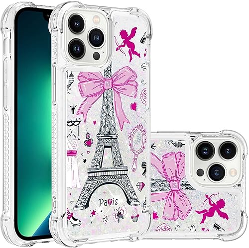 Funda para iPhone 15 Quicksand Case, Glitter Floating Clear Quicksand Airbag Soft TPU Silicona a prueba de golpes de lente protector de pantalla