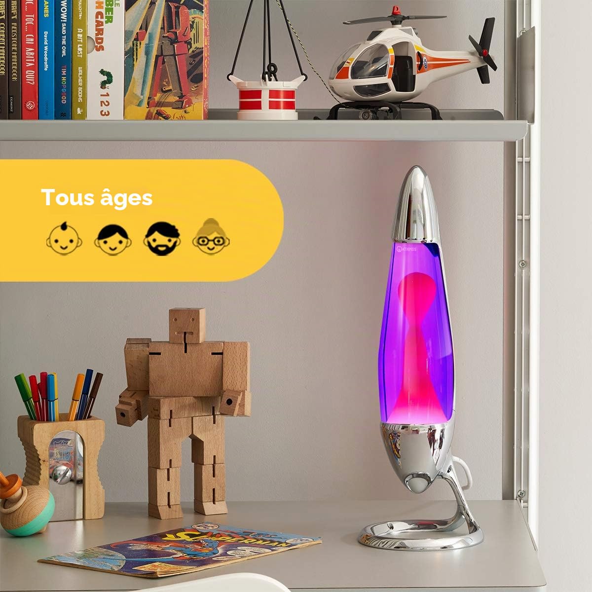 MATHMOS Lampe à lave Neo Argent, testée sûre pour enfants | Lampes à lave Violet & Rose à basse température et sécurité intégrée | Lave longue durée remplie à la main en Grande-Bretagne
