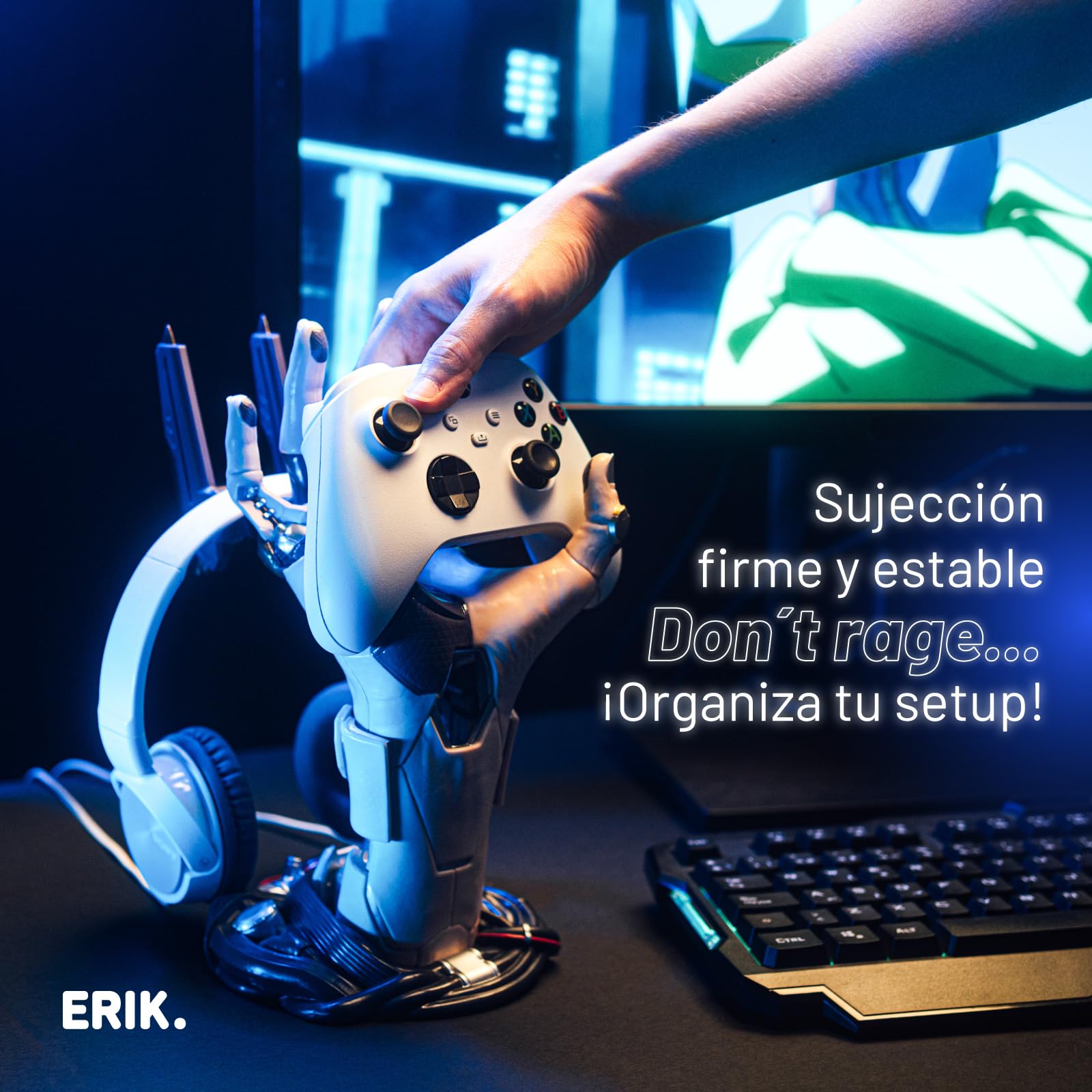Grupo Erik Soporte Mando PS5 y Auriculares Cyberpunk - Soporte Mando XBOX, PS4, PS5 para Escritorio Gamer | Accesorios PS5, Setup Gamer Regalos (16 x 20 x 27,5 cm)