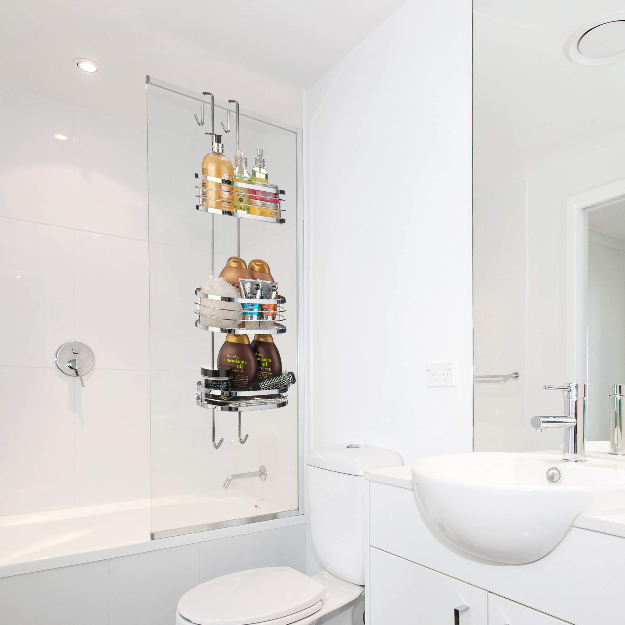 Buy LIVIVO Stylish 3 Tier Hanging Over the Door Organiser Basket Chrome