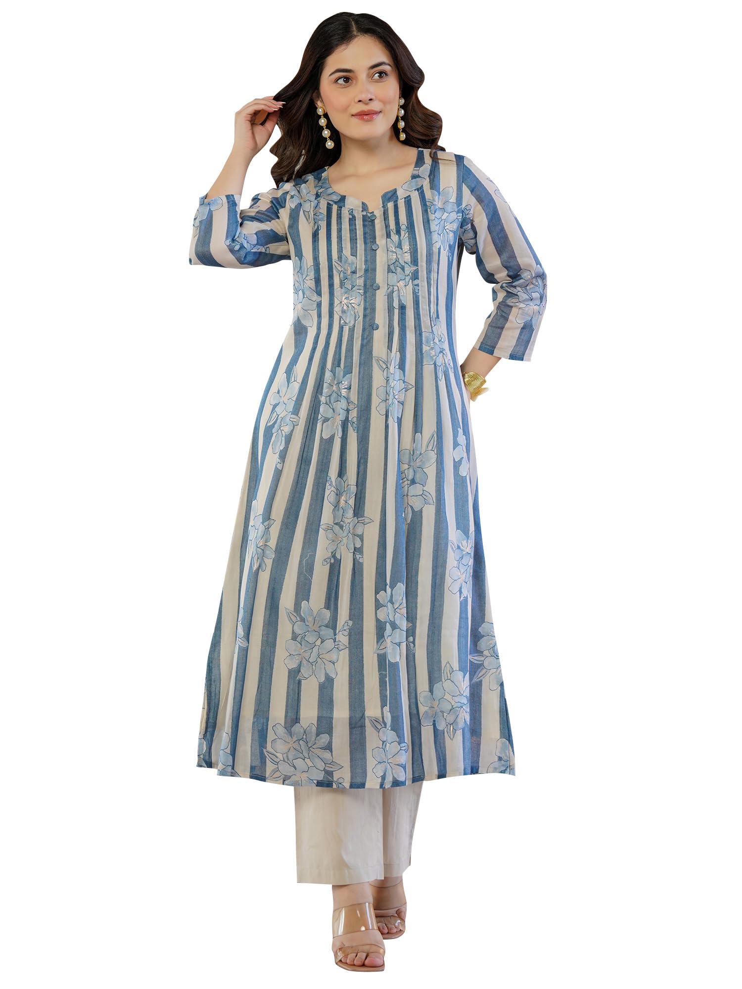 indo era Women's Pure Cotton Printed A-Line Kurta & Pant Set (IEOUT10126)-picture-34