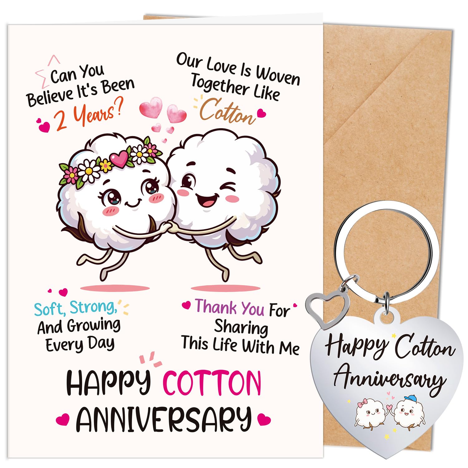 Eiapadeor 2nd Anniversary Card Gift - Happy Cotton Anniversary Greeting Card with Keychain Cotton 2 Years Wedding Gifts for Him Her Husband Wife Partner Spouse Couples โ image 1