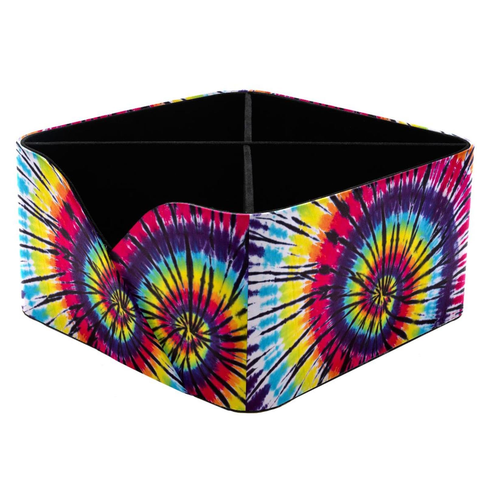 KengjuTesu Colorful Tie Dye Spiral Swirl Pattern Desktop Organizer Pen Holder, Rectangular Pencil Cup for Office, Study and Makeup Stations