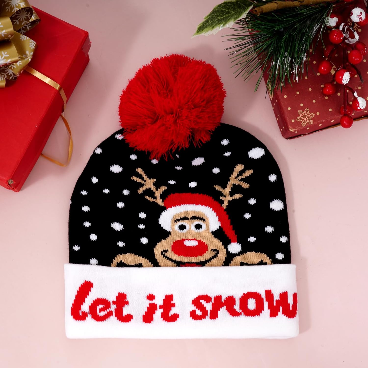 hoyuwak Red Beanie with Pom Pom Christmas Hat Winter Hat Knit Cap for Men Women Holiday Party Xmas Accessories Decoration - Image 4