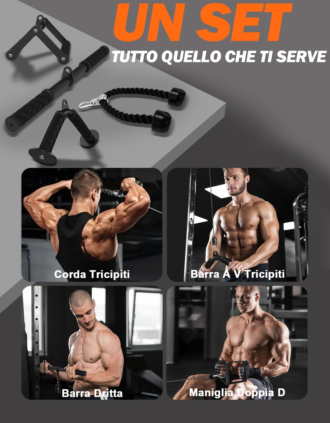Fitarc Set di accessori per macchina da palestra e allenamento a casa, accessori pulldown LAT con impugnature antiscivolo, nero
