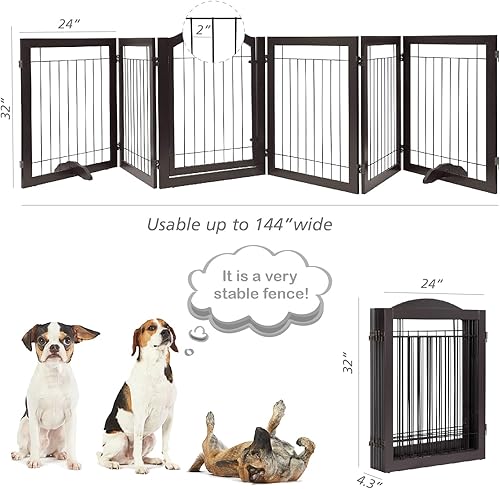 Miniatura 5 de PAWLAND Puerta para perros extra ancha de 30 pulgadas de alto con paseo, puerta de alambre independiente para mascotas, para la casa, puerta,