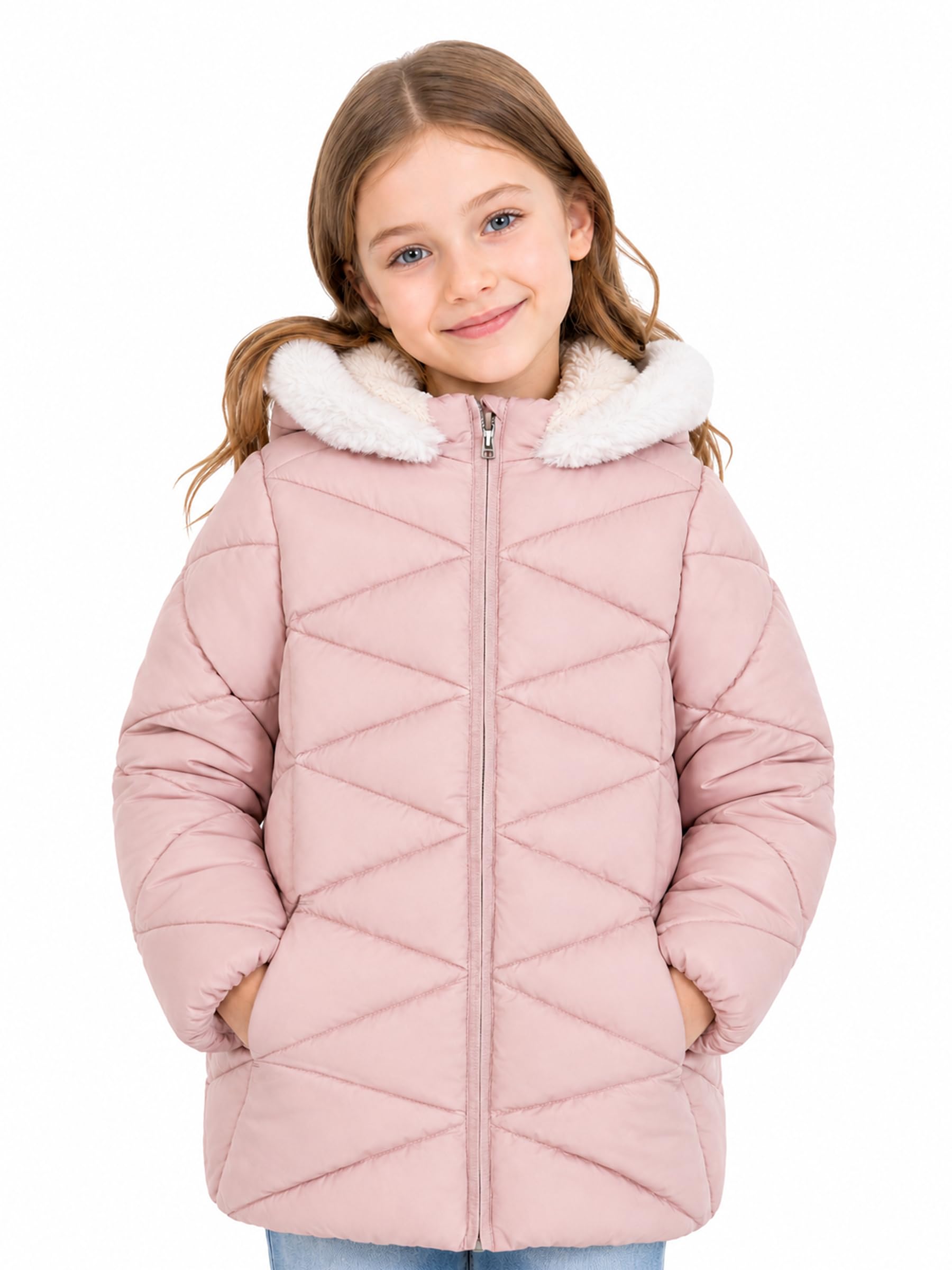 SOLOCOTE Girls‘ Winter Puffer Coat with Sherpa Lined Faux Fur Hood Jacket