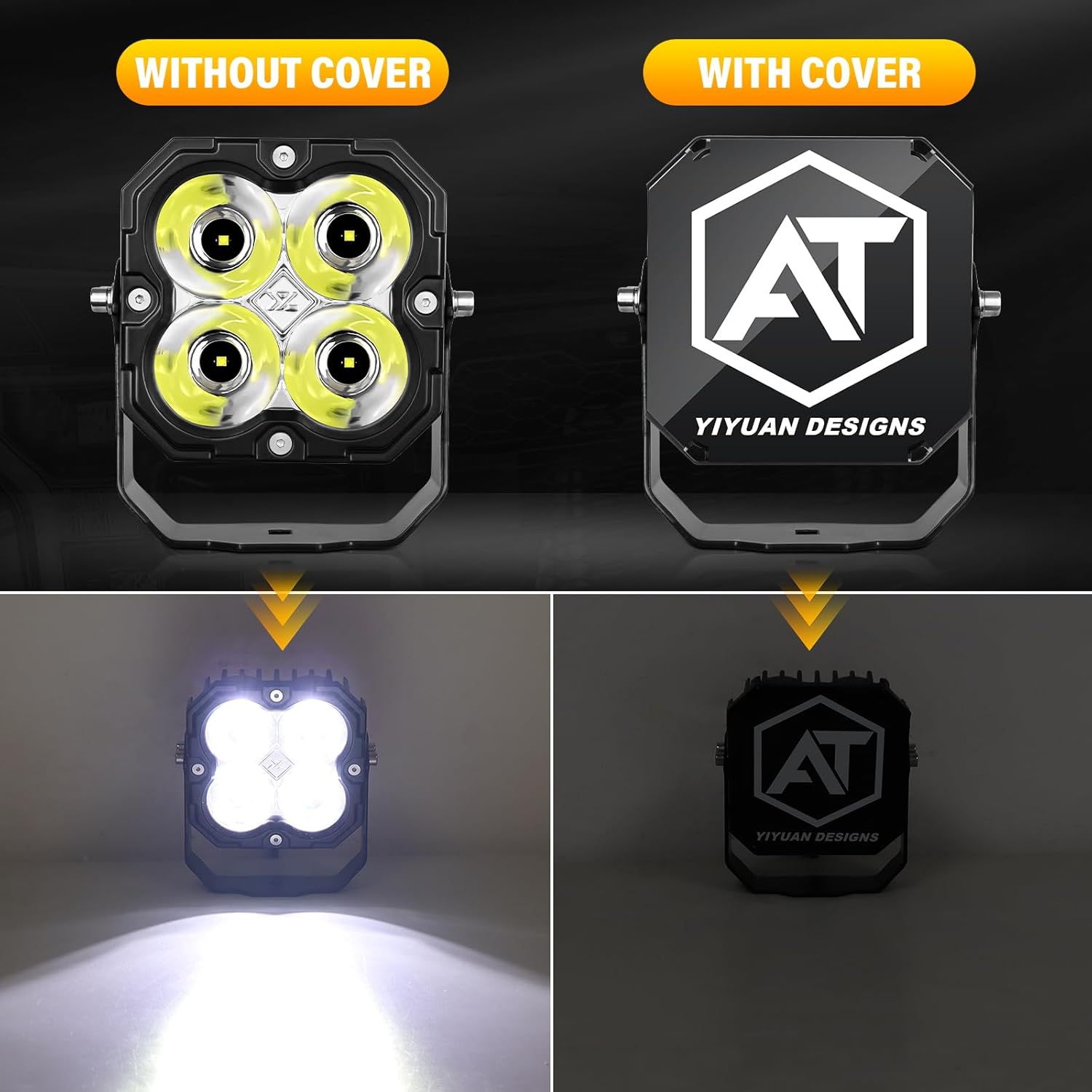 AUXTINGS Adjustable & Linkable LED Work Light Bar Protective Cover,6 Pcs 4.3 inch Black Durable Polycarbonate Lens Waterproof Dustproof Scratch-Proof Brand Off Road Driving Lighting