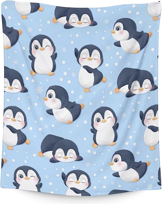 Penguin Blankets - Soft Fuzzy Blanket Throw for Kids, Adults - 50"x60" Flannel Blankets for Bed, Couch & Sofa - Blue Cute Blanket Gifts