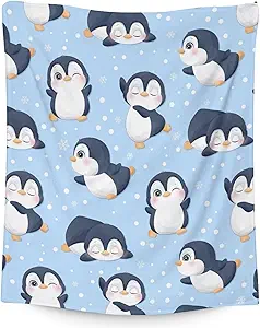 Penguin Blankets - Soft Fuzzy Blanket Throw for Kids, Adults - 50"x60" Flannel Blankets for Bed, Couch & Sofa - Blue Cute Blanket Gifts