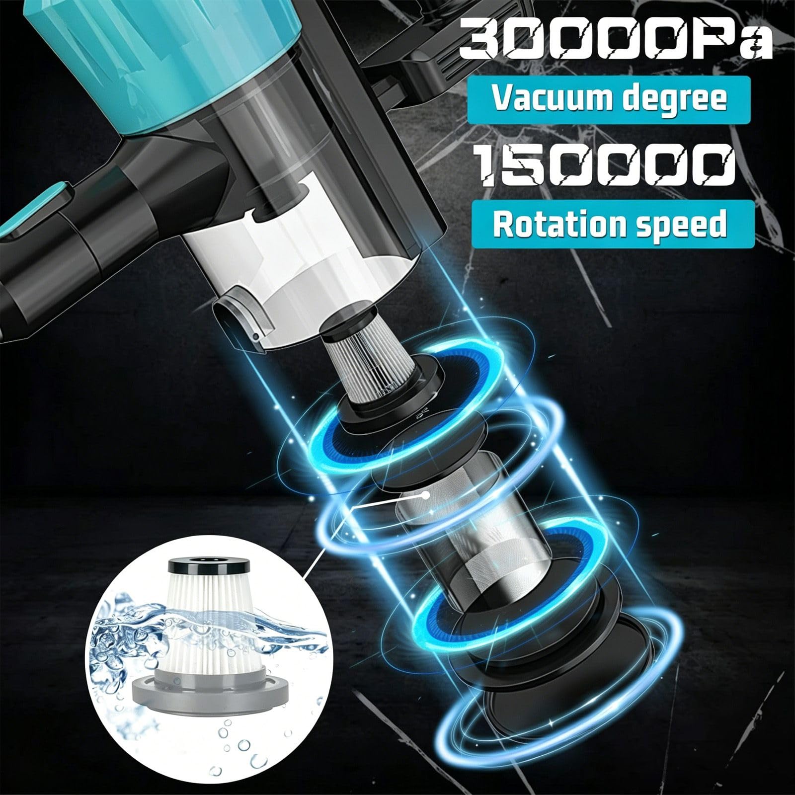 Aspiradora con batería con 2 baterías de 5500 mAh, 3 en 1 inalámbrico, aspiradora de mano de 15000 Pa para pelo de animales, alfombras y duro