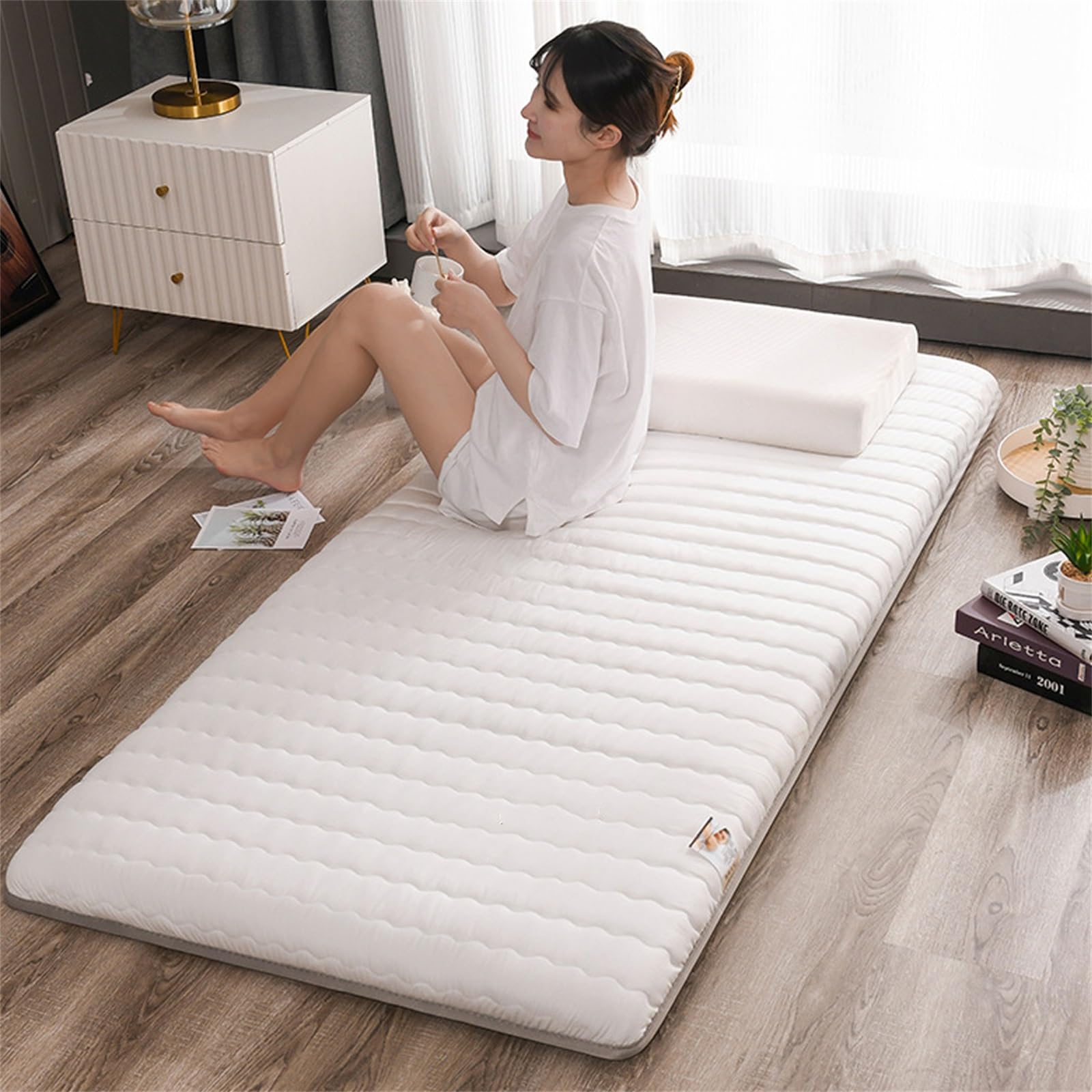 Materasso futon giapponese grigio pieghevole e arrotolabile comodo letto per campeggio e ospiti 200 x 220 cm cuscino portatile per viaggio
