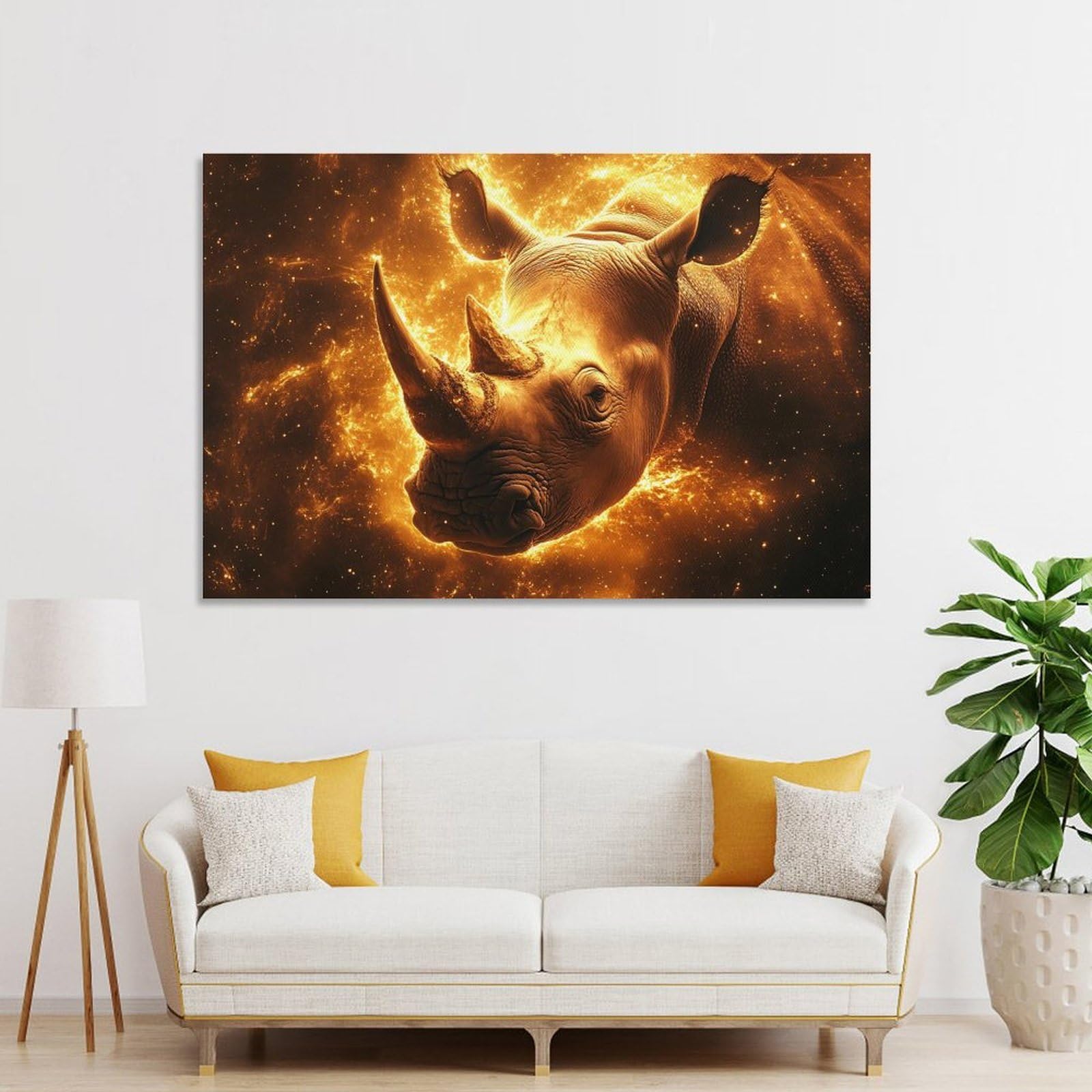Junmoney Golden Rhino in Cosmic Dust Canvas Wall Art, 16x24inch(40x60cm), for Wall Displays, Bedrooms Or Room Updates, Ideal for Building A Coordinated Art Wall