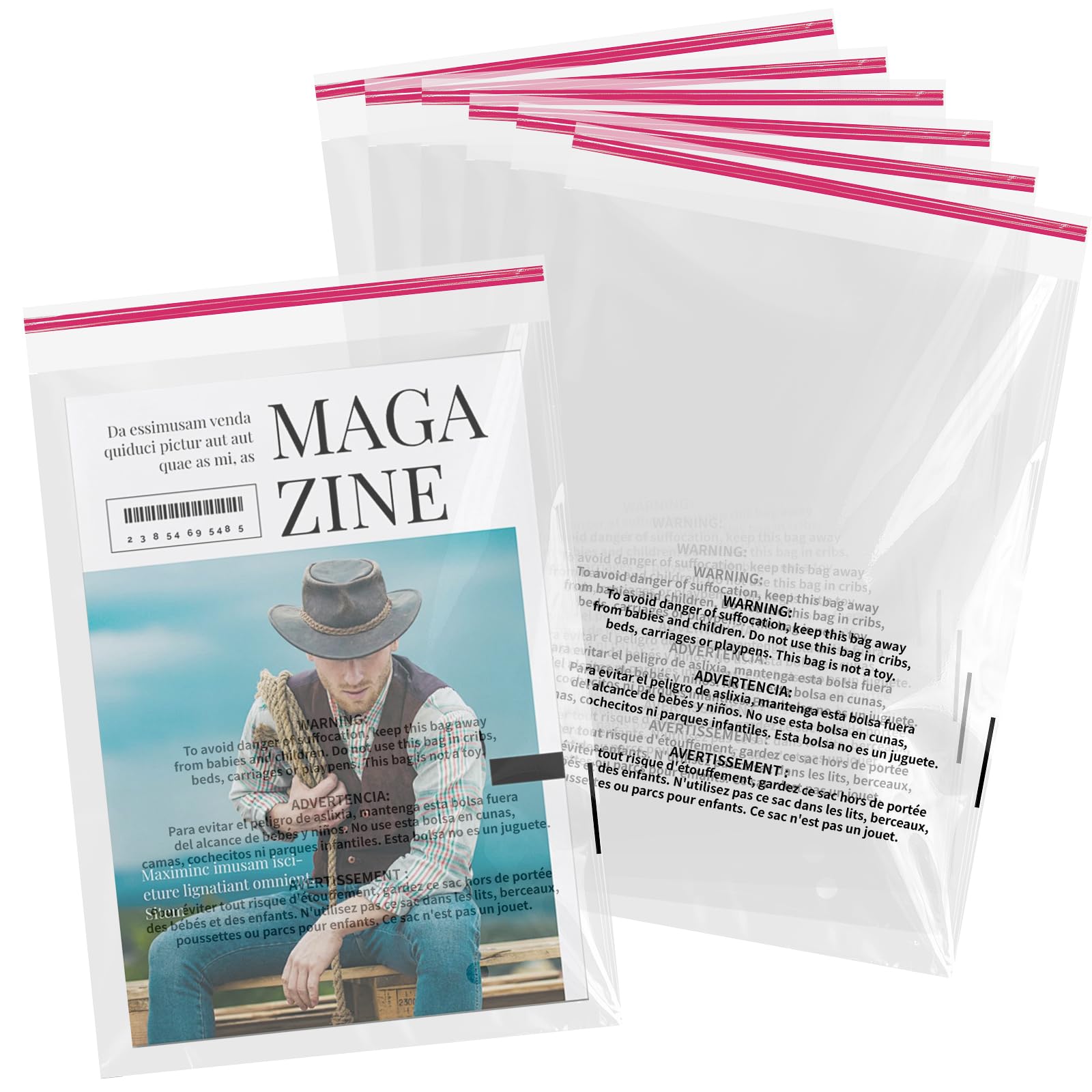 10x13" Self Seal Clear Poly Bags with Suffocation Warning, 100 Counts Resealable Cellophane Plastic Bags, Plastic Bag for Packaging, Party Favors, Clothes and Shipping