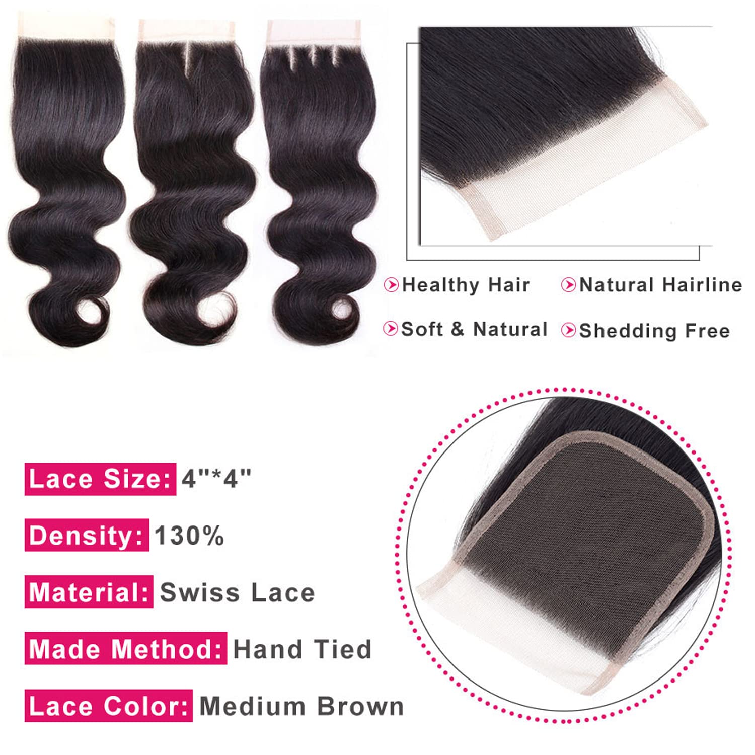 4x4 Transparent Lace Closure Human Hair Closure Invisible Lace Human Hair Extensions Pre Plucked Natural Black 22Inch - Image 2