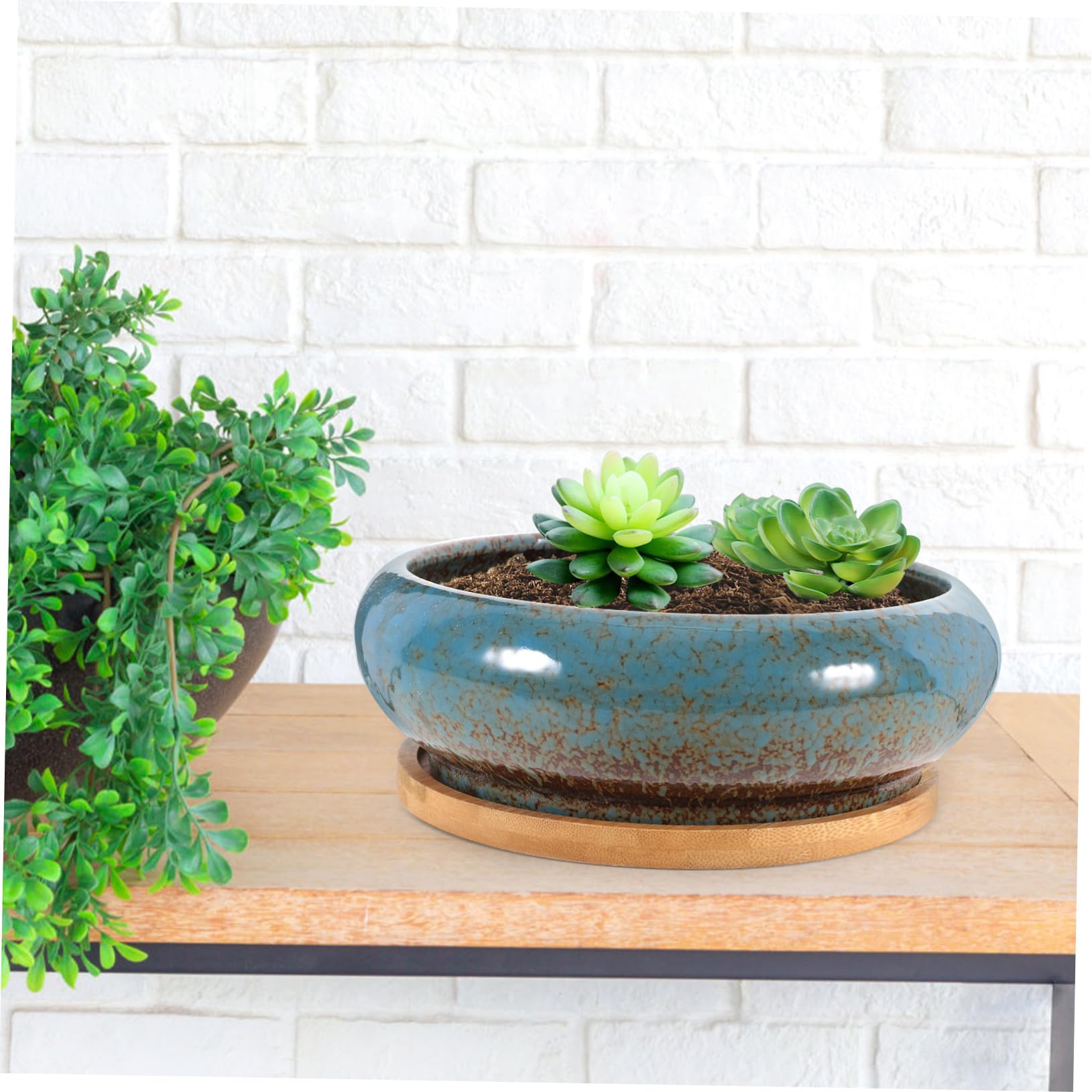 2 Stück Bonsai Trainingstöpfe aus Keramik mit Untersetzer