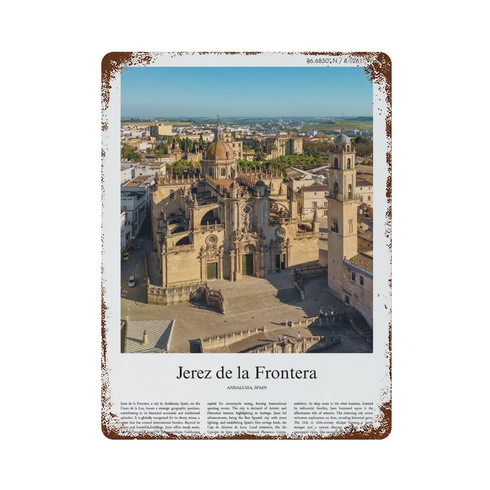 xiaoxiaoshen Jerez De La Frontera Andalusia, Spain City Scenery Wall Decor Art Metal Tin Poster Modern Home Decor Art Home Bar Shop Decorations Vintage Sign 40x30cm