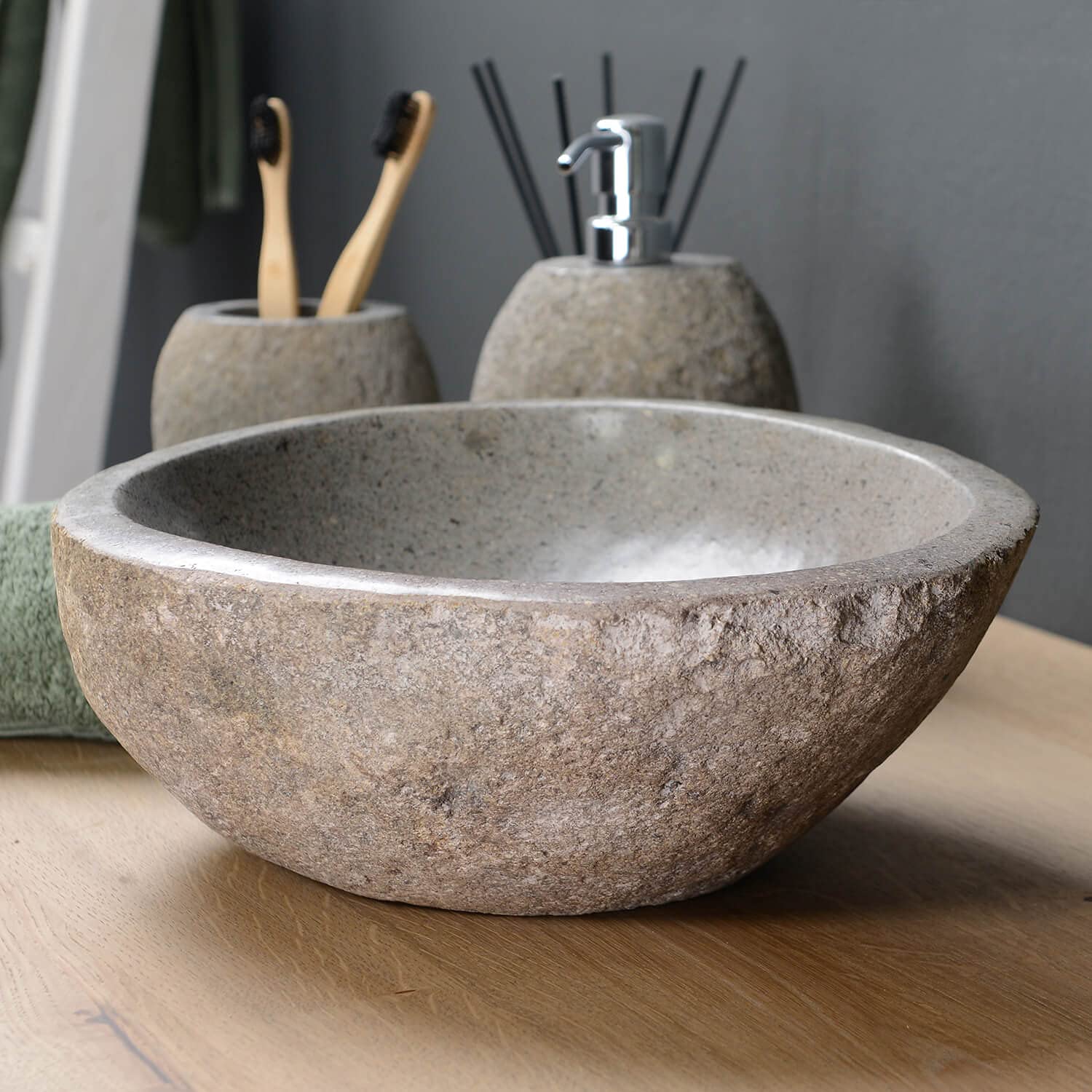 Lavabo en pierre naturelle ovale 30 cm Gris Avec choix unique