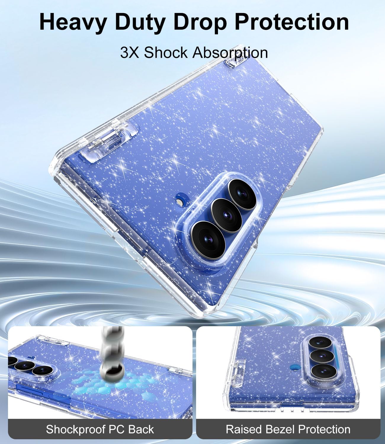 Btscase for Samsung Galaxy Z Fold 7 Case,Built in Front Screen Protector,Gold Glitter Marble Pattern Hard PC Slim Shockproof Full Body Drop Protective Case for Galaxy Z Fold 7 5G, Clear Glitter - Image 4