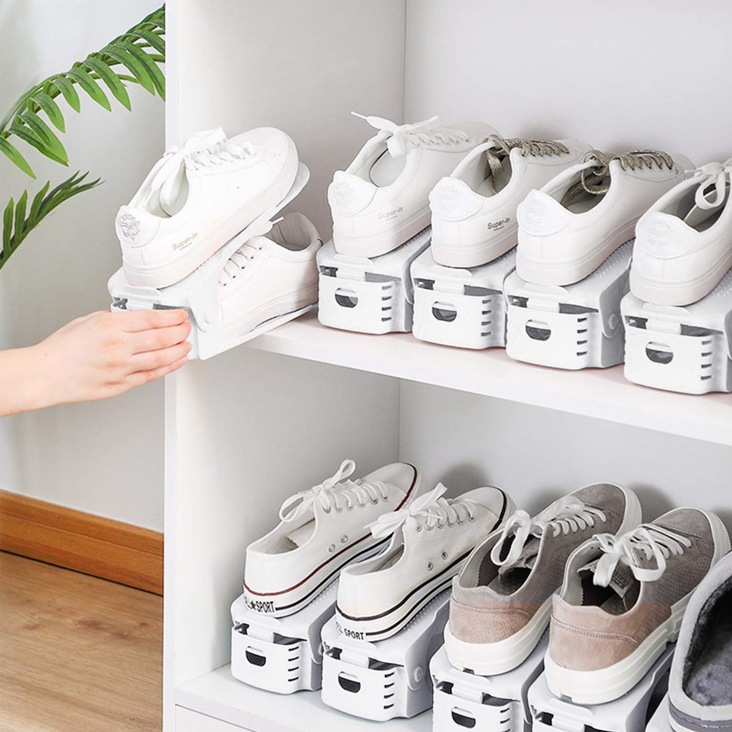 Portascarpe Regolabili Salvaspazio - 10 Pezzi In PP, Altezza 9-16 Cm, Antiscivolo, Per Casa E Negozi - Foto 3