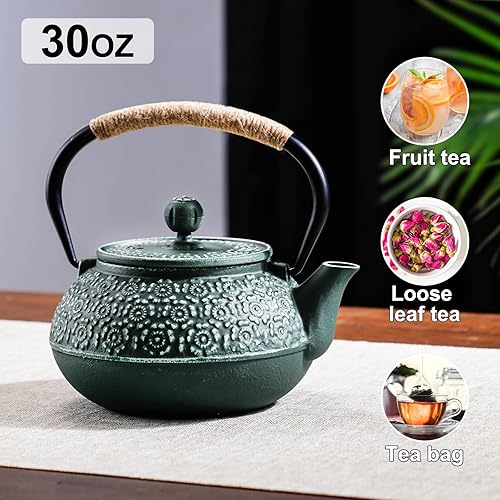 Miniatura 2 de PARACITY Tetera japonesa de hierro fundido de 30.5 onzas, tetera para estufa, tetera con infusores de acero inoxidable para té suelto, té de agua
